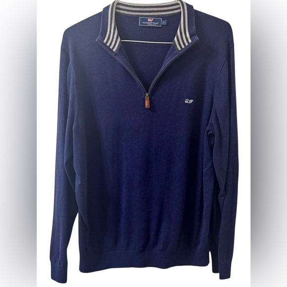 Vineyard Vines Other - Vineyard Vines Men's Navy Striped Collar Zip-Up Sweater